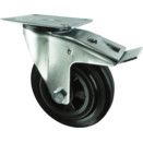 Medium Duty Pressed Steel Castors - Rubber Tyred Wheel with Polypropylene Centre - Roller Bearing thumbnail-0