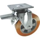 Heavy Duty Pressed Steel Castors - Polyurethane Tyred Wheel with Aluminium Centre - Ball Journal Bearing thumbnail-0