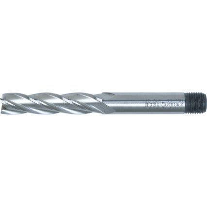 37, End Mill, Long, Threaded Shank, 10mm, Cobalt High Speed Steel, Uncoated
