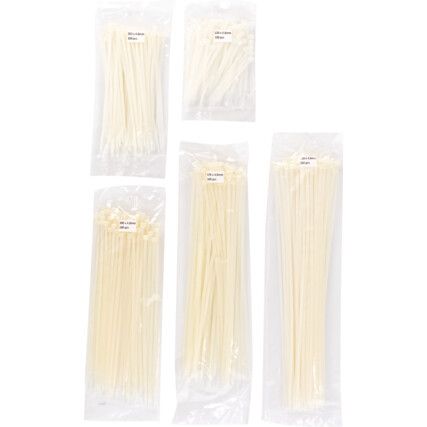 Cable Ties, Natural, 4.8mm Dia. & Assorted Length (Pk-500)