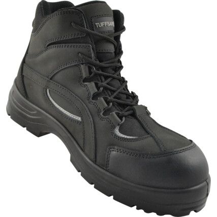 Unisex Safety Boots Size 4, Black, Leather, Water Resistant, Composite Toe Cap