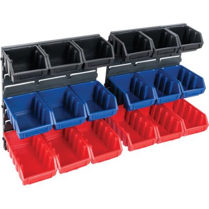 Storage Bin Rack/Storage Bins, Grey/Blue/Black/Red, 385x160x345mm, 20 Pack