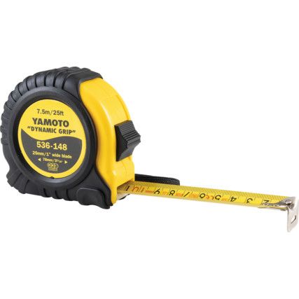 Dynamic Grip, 7.5m / 25ft, Heavy Duty Tape Measure, Metric and Imperial, Class II