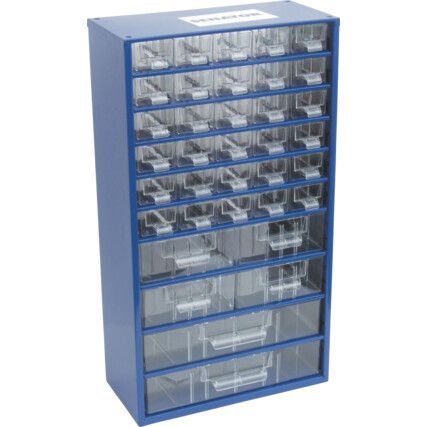 Drawer Cabinet, Steel/Polypropylene, Blue/Transparent, 306x155x551mm, 36 Drawers
