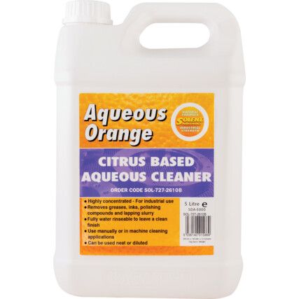 Aqueous Orange, Citrus Based Cleaner, Water Based, Bottle, 5ltr