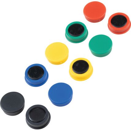 20mm WHITEBOARD MAGNETS ASSORTED COLOURS (PK-10)