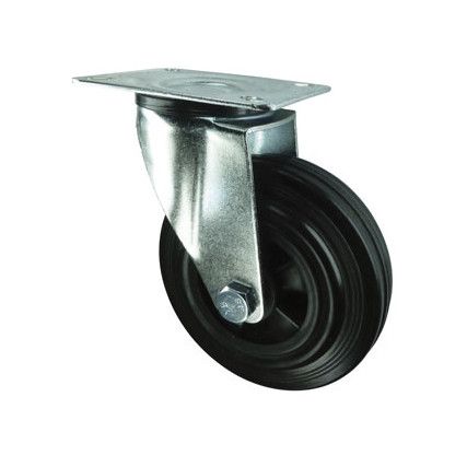 SWIVEL PLATE 80mm RUBBER TYRE; POLY' CENTRE
