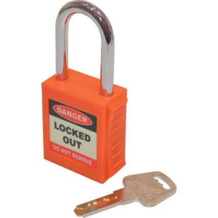 Lockout Keyed Padlock, Keyed Different, Nylon, Orange, 42mm Width, Weatherproof
