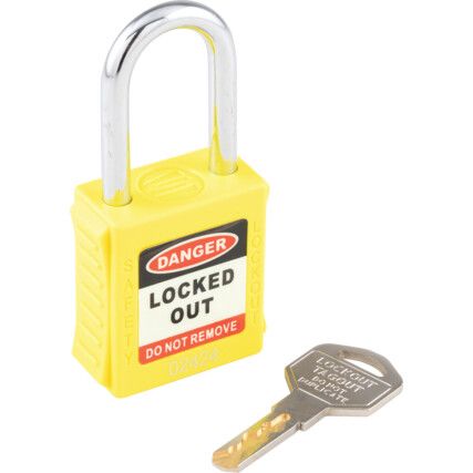 Lockout Keyed Padlock, Keyed Different, Nylon, Yellow, 42mm Width, Weatherproof