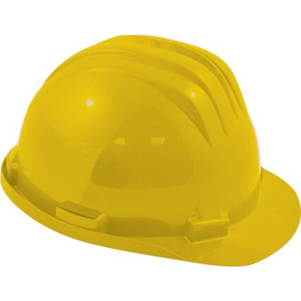 Safety Helmet, Yellow, HDPE, Standard Peak, Includes Side Slots