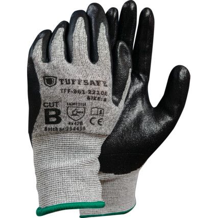 Cut Resistant Gloves, Black, EN388: 2016, 4, X, 4, 2, B, Nitrile Foam Palm, HPPE Liner, Size 6