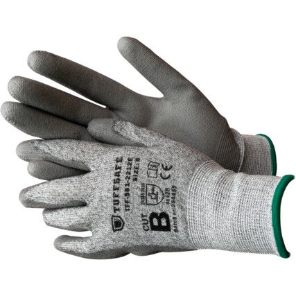 Cut Resistant Gloves, Grey, EN388: 2016, 4, X, 4, 2, B, PU Palm Coated, HPPE Liner, Size 6