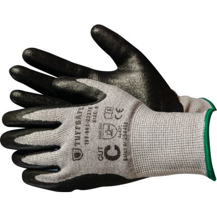 Cut Resistant Gloves, Black/Blue,  HPPE Liner, Nitrile Palm, EN388: 2016, 4, X, 4, 3, C, Size 6, Pack of 12