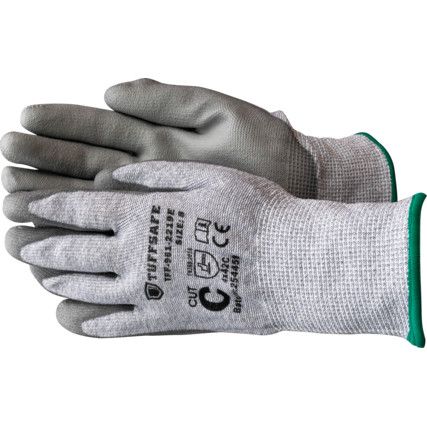 Cut Resistant Gloves, Grey, PU Palm, HPPE Liner, EN388: 2016, 4, X, 4, 2, C, Size 6, Pack of 12