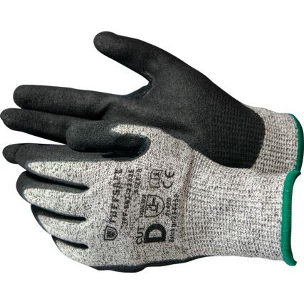 Cut Resistant Gloves, Grey/Black, Nitrile Palm, HPPE Liner, EN388: 2016, 4, X, 4, 2, D, Size 7