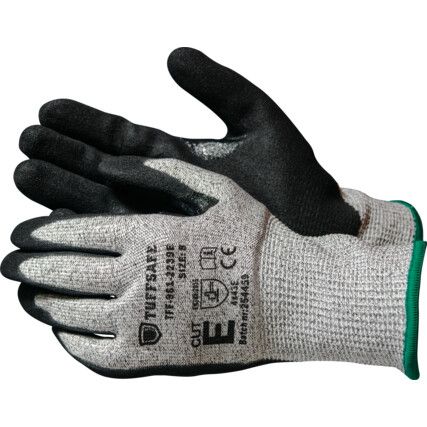 Cut Resistant Gloves, Black/Grey,  Sandy Nitrile Palm, HPPE Liner, EN388: 2016, 4, X, 4, 3, E, Size 8