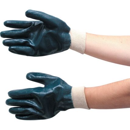 Mechanical Hazard Gloves, Black, Interlock Cotton Liner, Nitrile Coating, 4, 1, 1, 1, Size 9