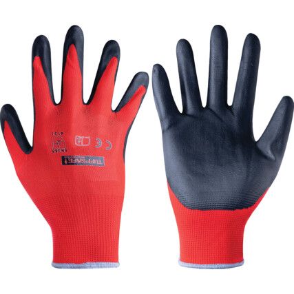 Mechanical Hazard Gloves, Black/Red, Nylon Liner, Nitrile Coating, EN388: 2003, 4, 1, 2, 1, Size 9
