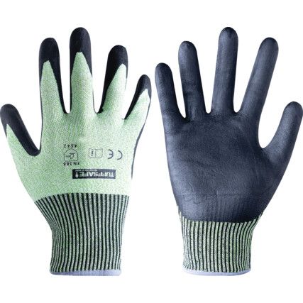 Cut Resistant Gloves, Black/Green, Nitrile Foam Palm, Fibreglass/HPPE Liner, EN388: 2003, 4, 5, 4, 2, Size 8