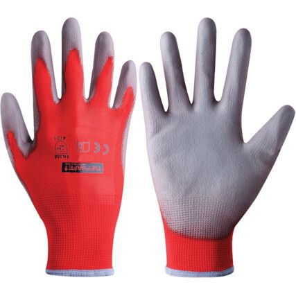Mechanical Hazard Gloves, Red/Grey, Nylon Liner, Polyurethane Coating, EN388: 2003, 4, 1, 2, 1, Size 8
