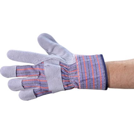 Mechanical Hazard Gloves, Blue/Grey, Cotton Liner, Leather Coating, EN388: 2016, 3, 1, 4, 3, X, Size 8