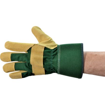 Mechanical Hazard Gloves, Green/Natural, Cotton Liner, Leather Coating, EN388: 2016, 4, 1, 2, 2, X, Size 10