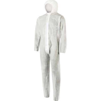 Chemical Protective Coveralls, Disposable, White, Polypropylene, Zipper Closure, Chest 38-40", M