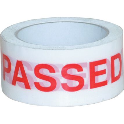 'Passed' Adhesive Safety Tape, Vinyl, White, 50mm x 66m, Pack of 5